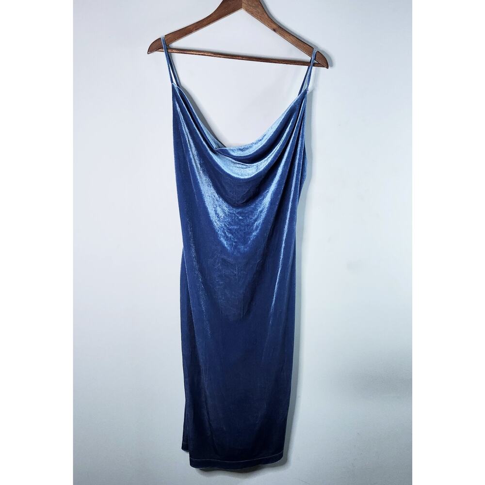 Lulus Womens Blue Drapey Velvet Sleeveless Cowl Neck Midi Dress Size XL Party